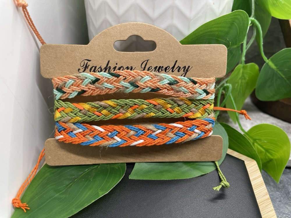 3 PC Braided Bracelet  Stackable Adjustable Tie Free Ship B5223
