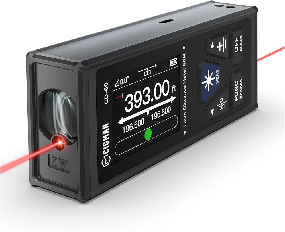 Dual Laser Measuring Tool 393Ft, Rechargeable, Backlit LCD, Angle Sensor
