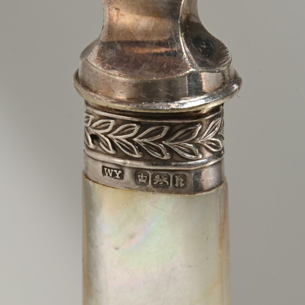 Sheffield Etched Fish Knife Fork Serving Set Mother Of Pearl Handles Antique