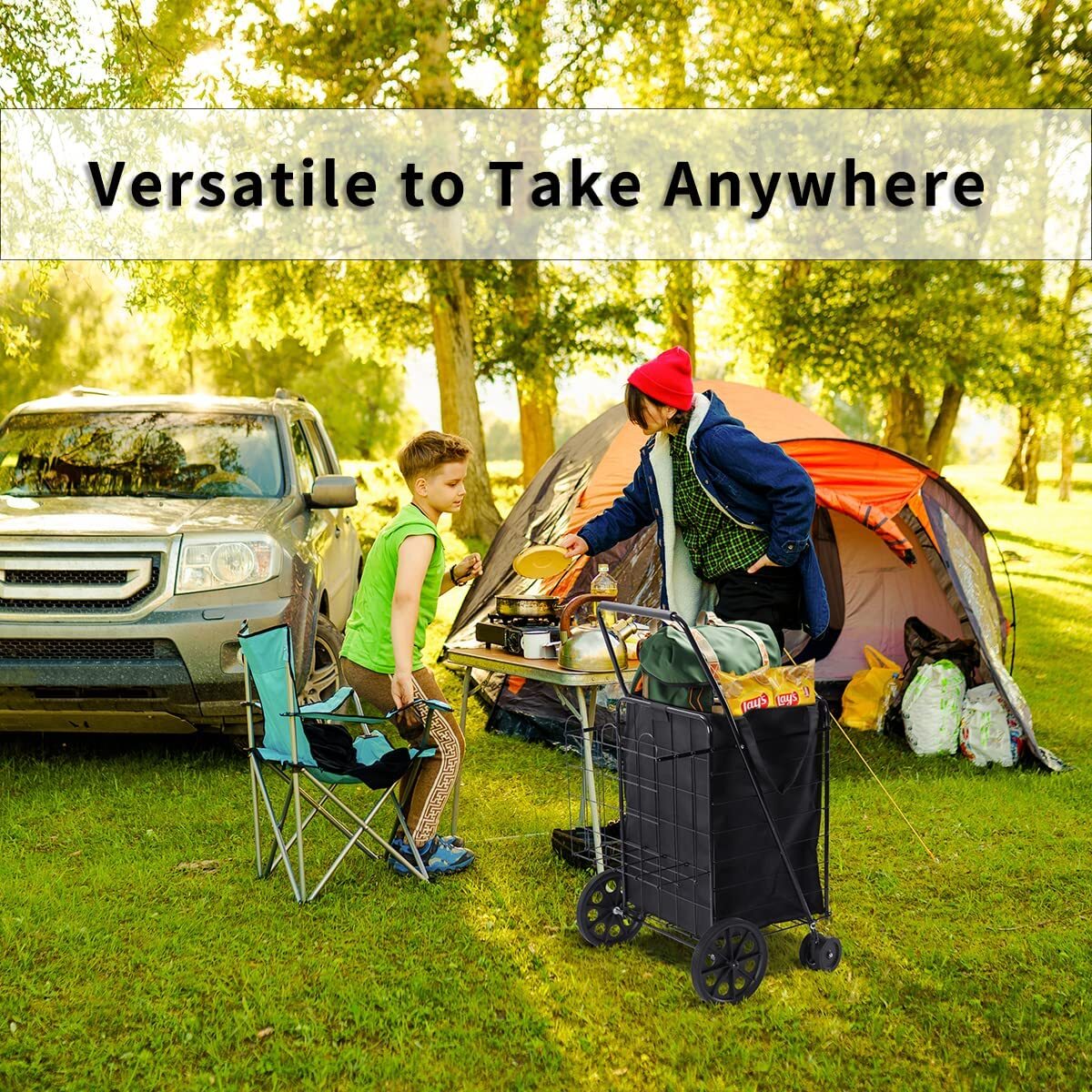 ( USED ) Folding Grocery Basket Cart Shopping Wheels Large Metal Utility Laundry