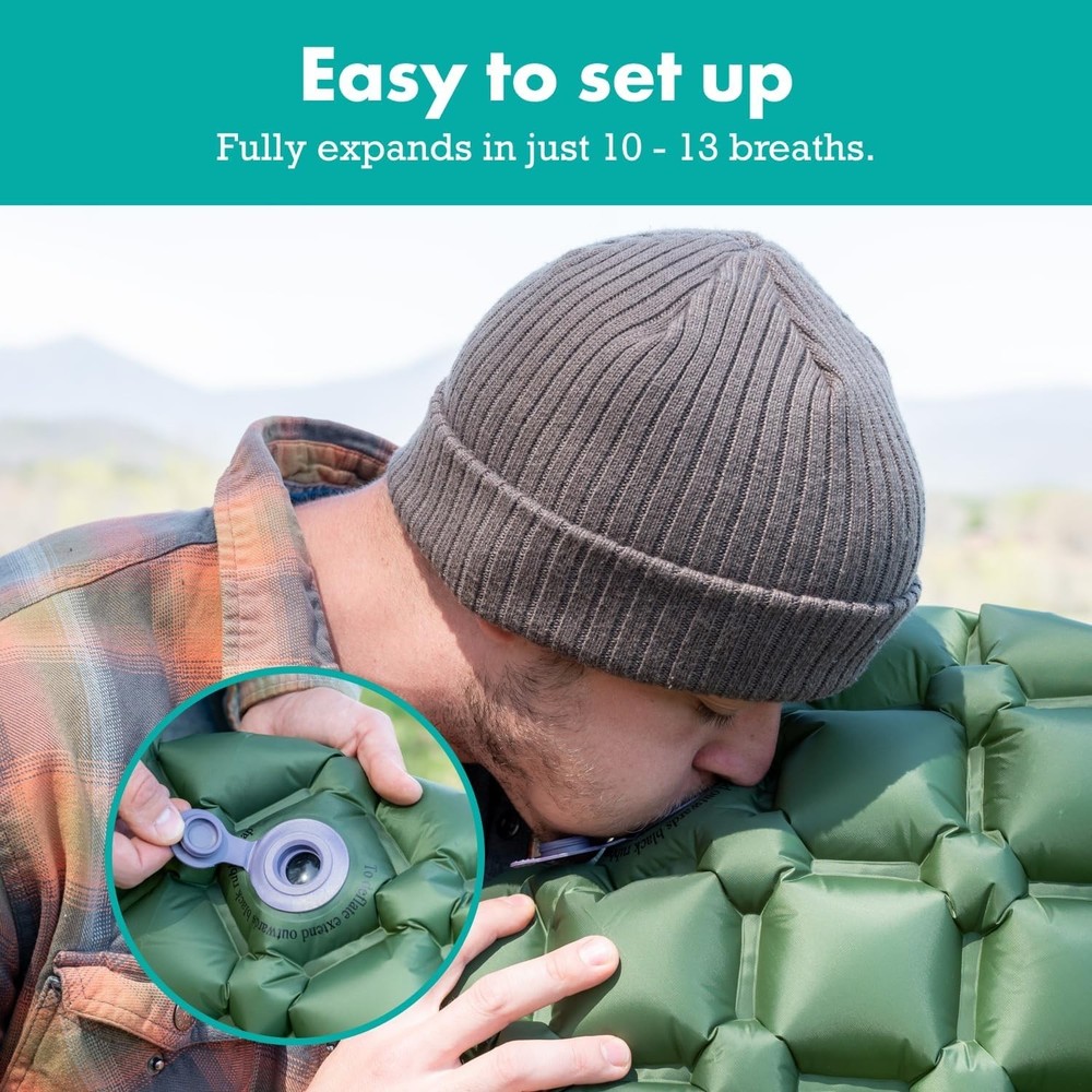 Compact Inflatable Sleeping Pad 2-Pack Green Backpacking Air Mattress Ultralight