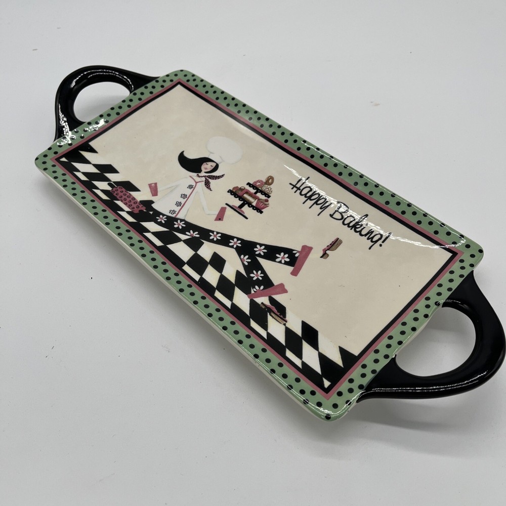 Certified International Chefanista 15" Rectangular Handled Platter happy Baking