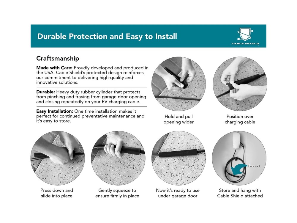 Cable Shield-EV Cable Protector-Garage Door Pass Through-US Made- Providing D...