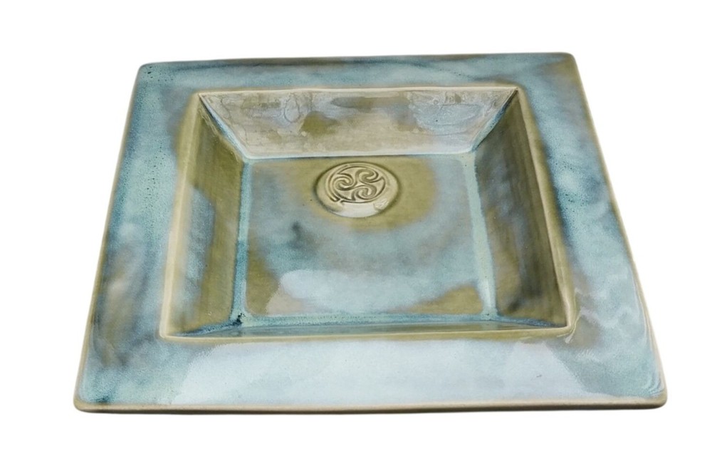 Colm de Ris Ceramic Square Hanging Plate Ireland Mossy Green Celtic