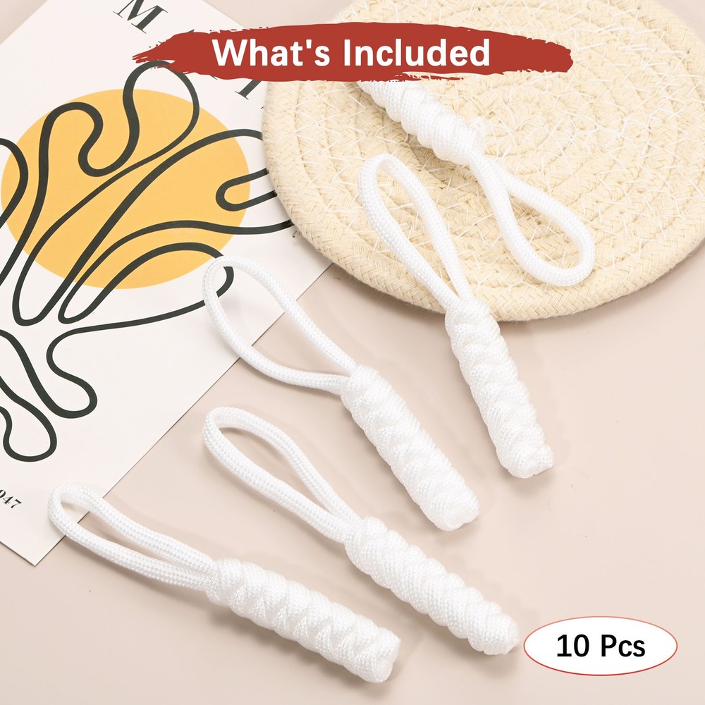 Zipper Pull Replacement [10PCS] - Paracord Pull Tab Extender -[White]