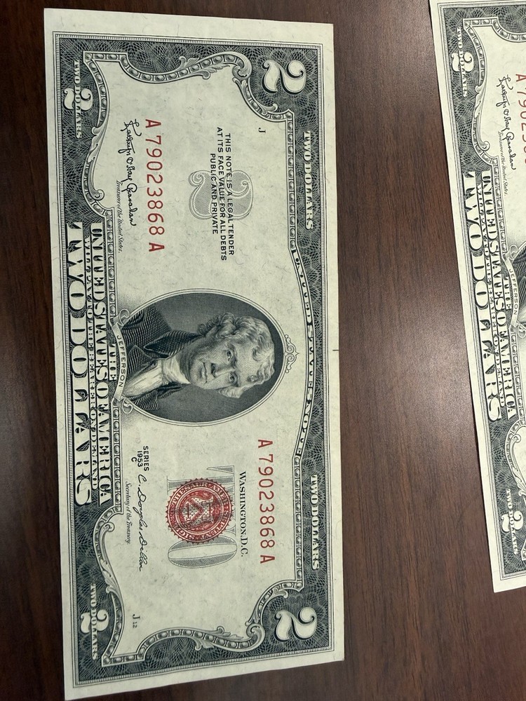 (3) Uncirculated Consecutive Red Label 1953 $2 Error Bills