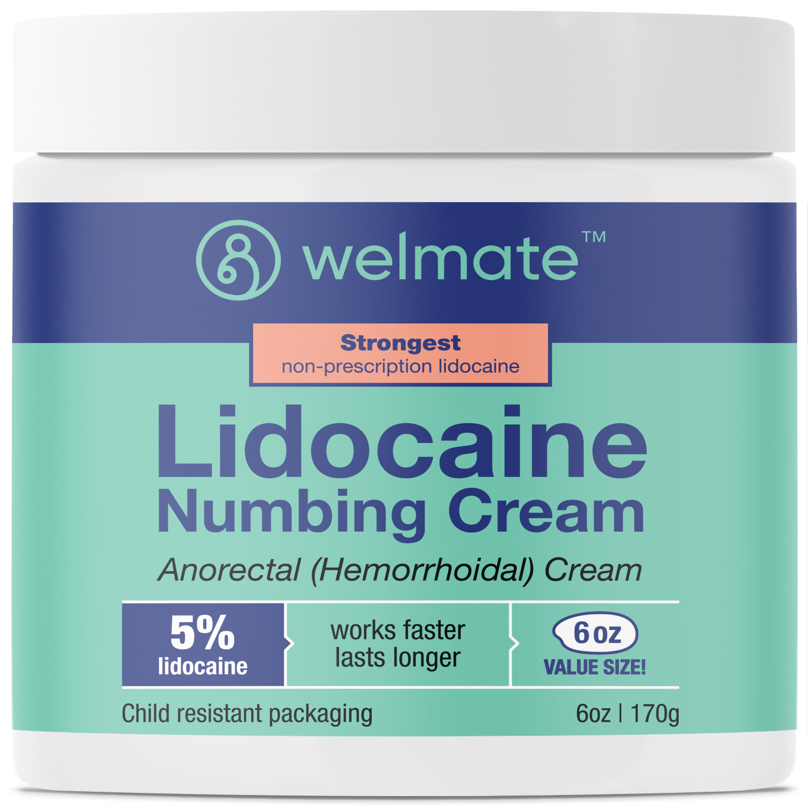 WELMATE 5% Lidocaine Numbing Cream, Topical Pain Relief 6oz Exp 02/26