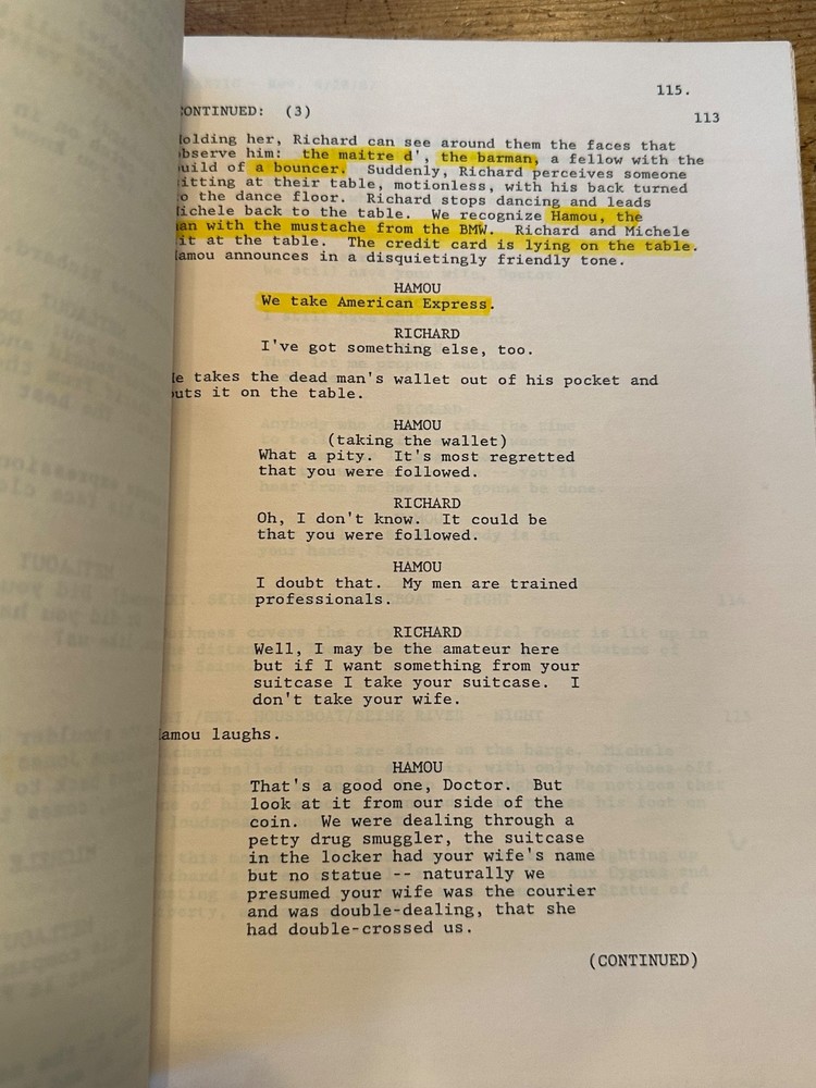 FRANTIC MOVIE ORIGINAL SCREENPLAY SCRIPT HARRISON FORD