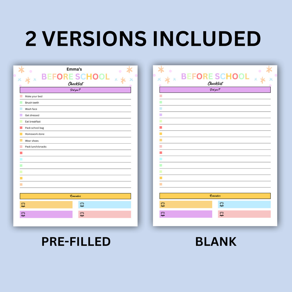 Digital | Before School, After School, After Bed Editable Kids Chores Bundle PDF