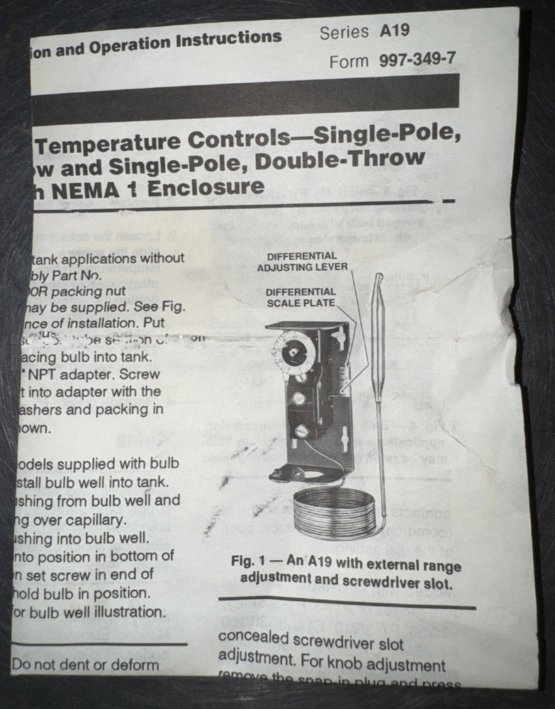 Temperature Control A19ACA-15C Johnson Controls Temp A19ACA15C