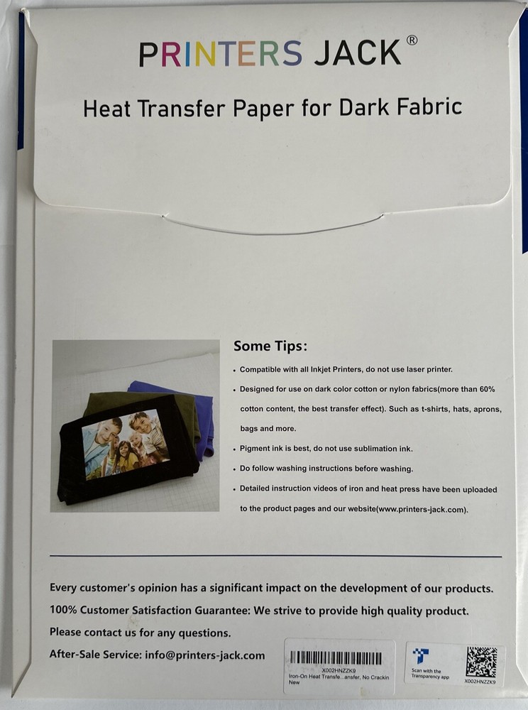 Printers Jack - Dark Fabric Heat Transfer Paper. 10 Sheets