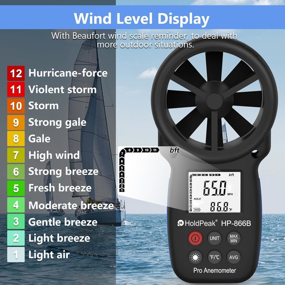 Digital Anemometer Handheld Wind Speed Meter Measure Wind Speed Wind Temperature