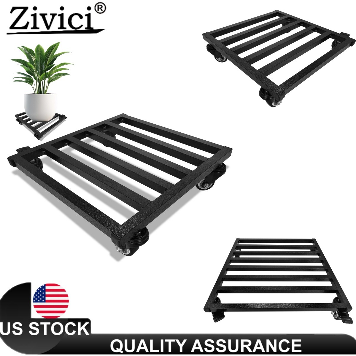 8" 10" 12" 14" 16" 18" 20" Aluminum Heavy Duty Plant Caddy w/ Wheels Plant Stand