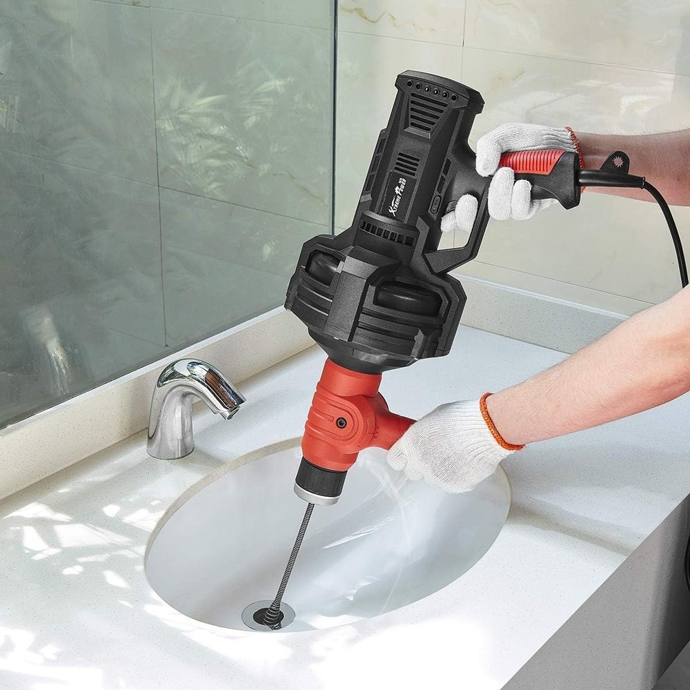 Portable Corded Drain Auger - 25ft Cable with Variable Speed for Easy Unclogging