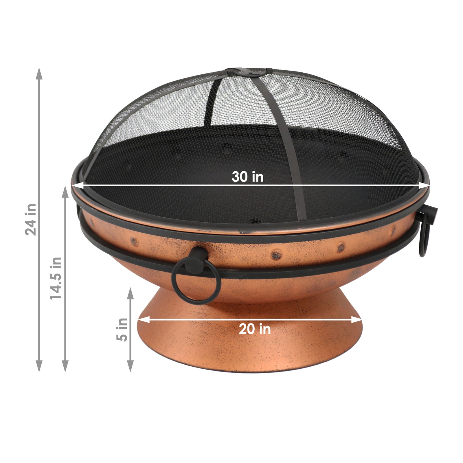 30 in Raised Outdoor Fire Pit Bowl with Spark Screen - Copper by Sunnydaze