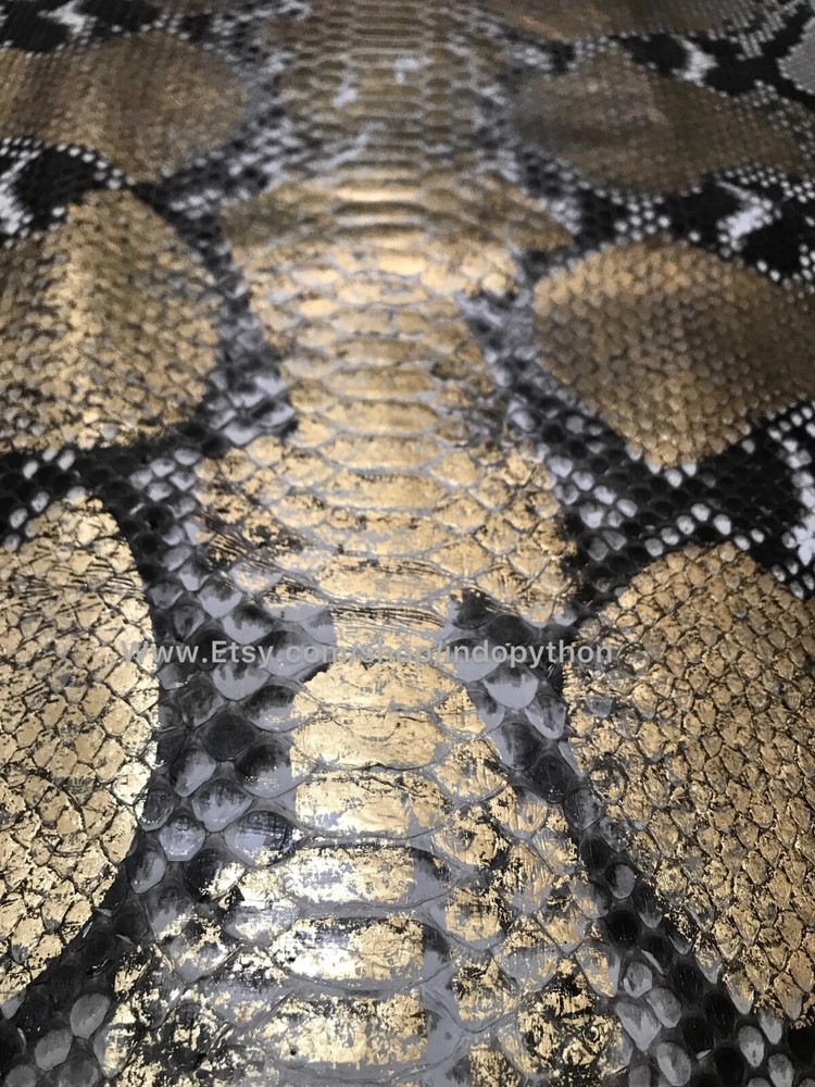 Genuine Python Leather, Natural Python leather, Hide Snake Skin, Gold SnakeSkin