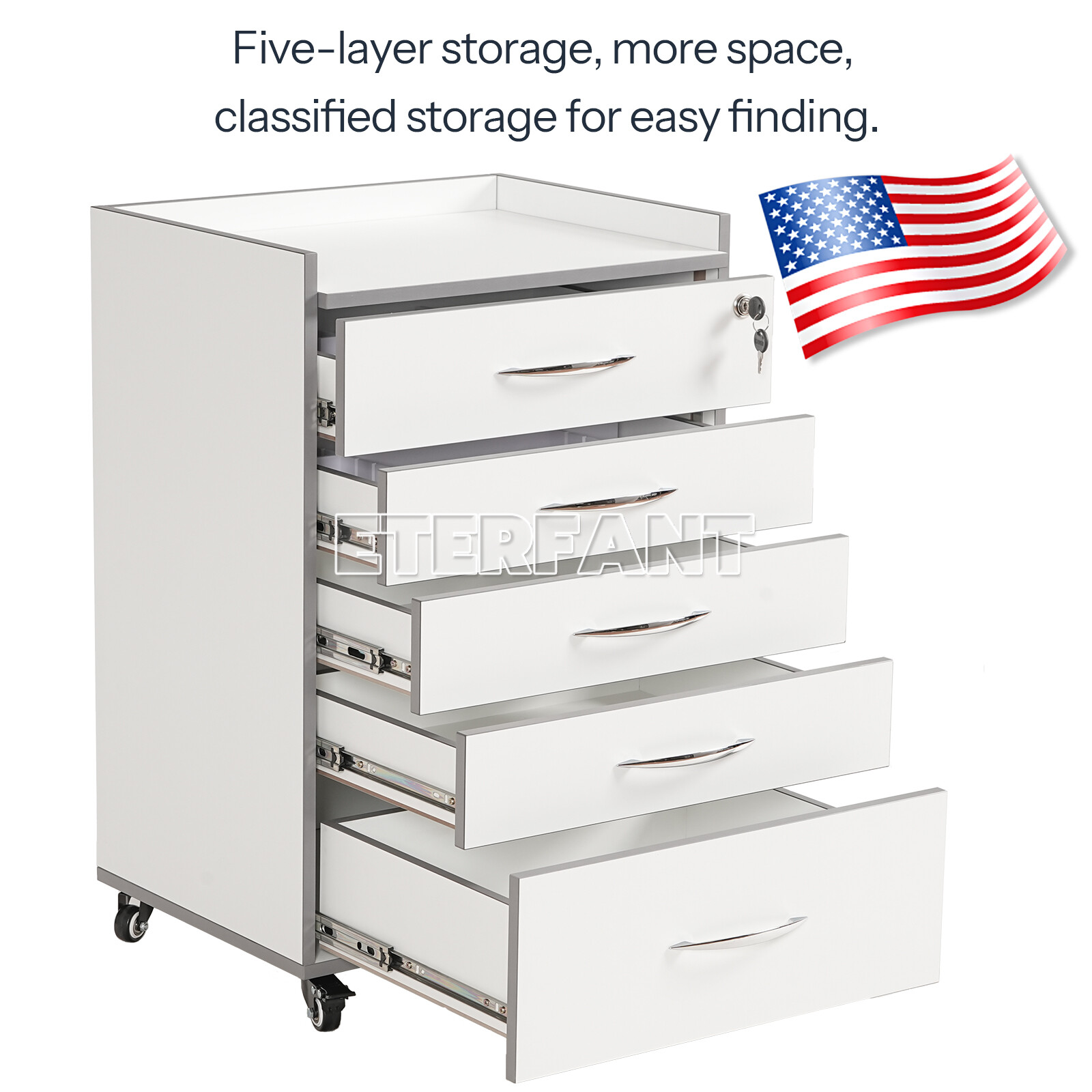 Dental 5 Drawers Medical Trolley Cart Acrylic Mobile Wooden Cabinet Rolling Cart