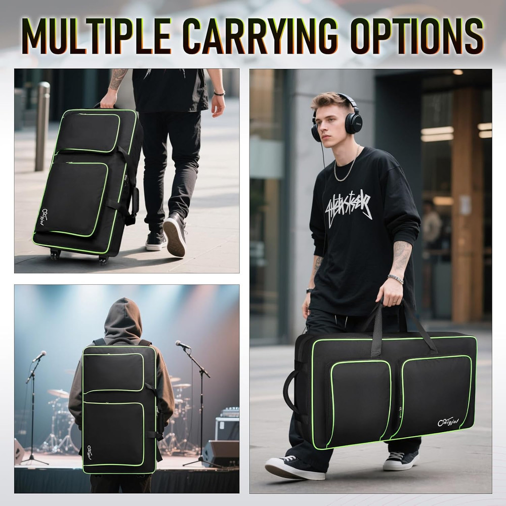 Rolling DJ Controller Case With Wheels Backpack 17.3" Laptop Multi Pocket Padded
