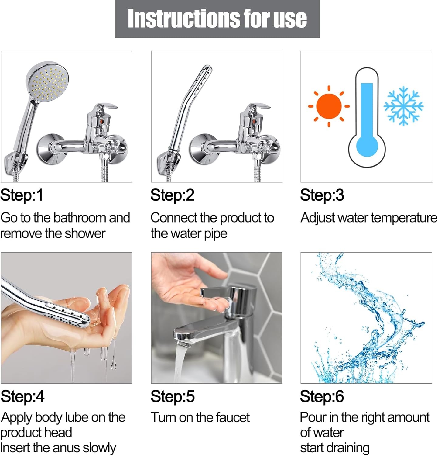 Metal Shower Cleaner Enema Douche System, Handheld Water Shower Nozzle Anal Rins