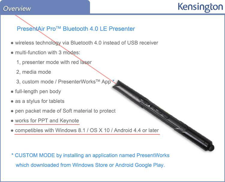Kensington PresentAir Pro Bluetooth Presenter Laser Pointer