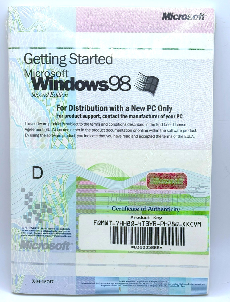 UNOPENED WINDOWS 98 2nd Edition - OPERATING MANUAL & INSTALLATION Disc PC CD ROM