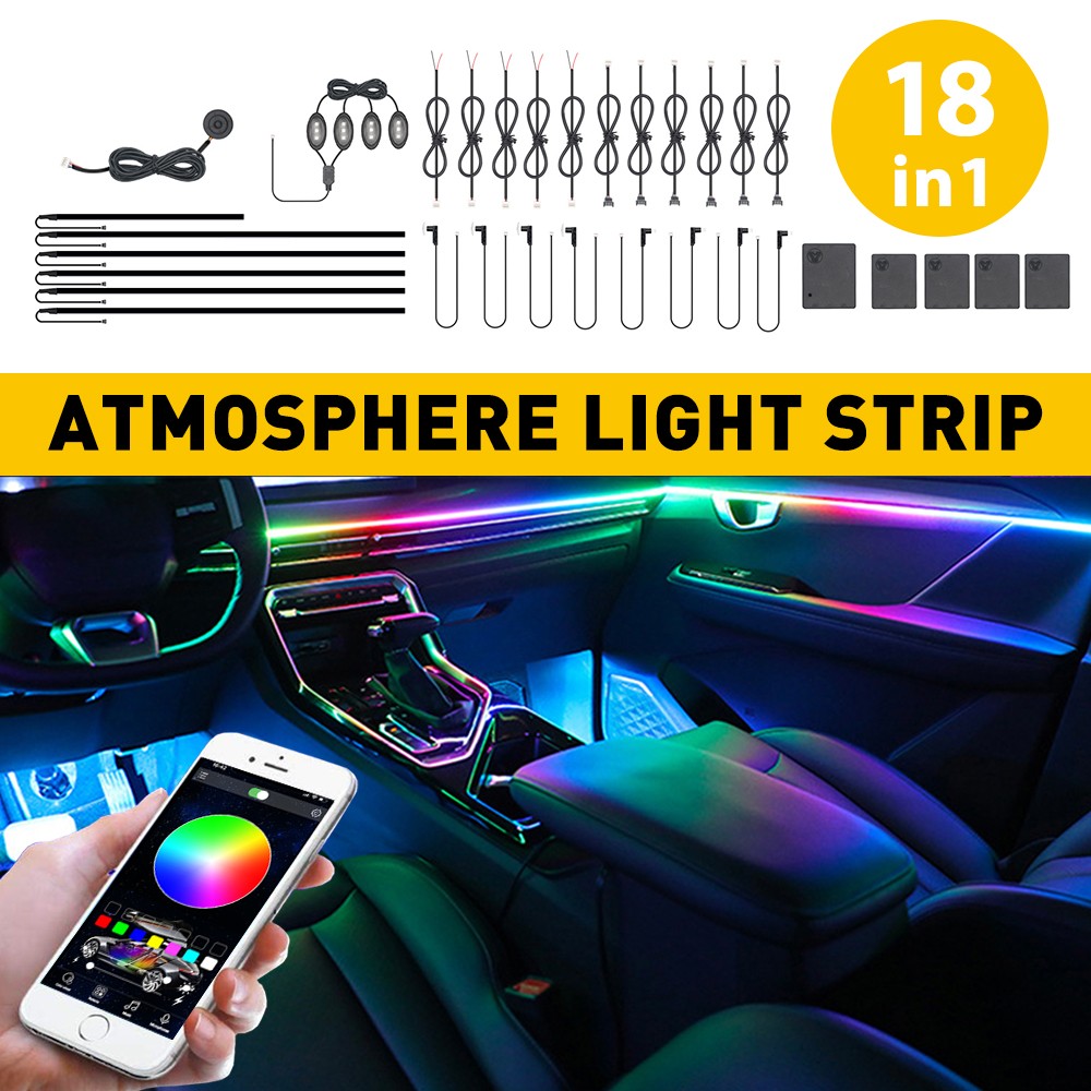 18in1 Car Atmosphere Interior LED Acrylic Guide Fiber Optic Ambient Lights Decor