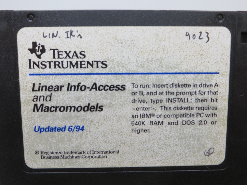 3.5" Floppy Disk Texas Instruments Linear Info-Access & Macromodels VTG software