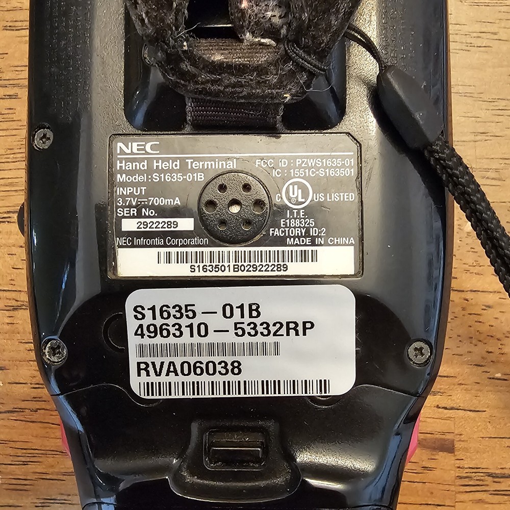 NEC Handheld Terminal Scanner Model S1635-01B with Battery (UNTESTED)