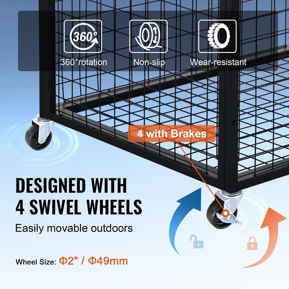 Stackable Rolling Basketball Storage Rack with Double Lids & 4 Swivel Wheels