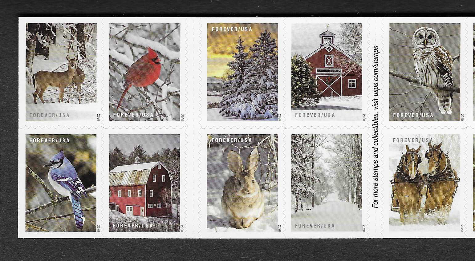 2020 US 5532-5541 BOOKLET BLOCK OF 10 WINTER SCENES FOREVER RATE MNH