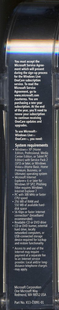 Microsoft Windows Live One Care All-in-One Security Performance Service