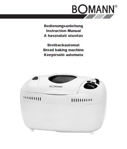 Bomann Bread Machine Manual CB595, CB596, BBA5002CB