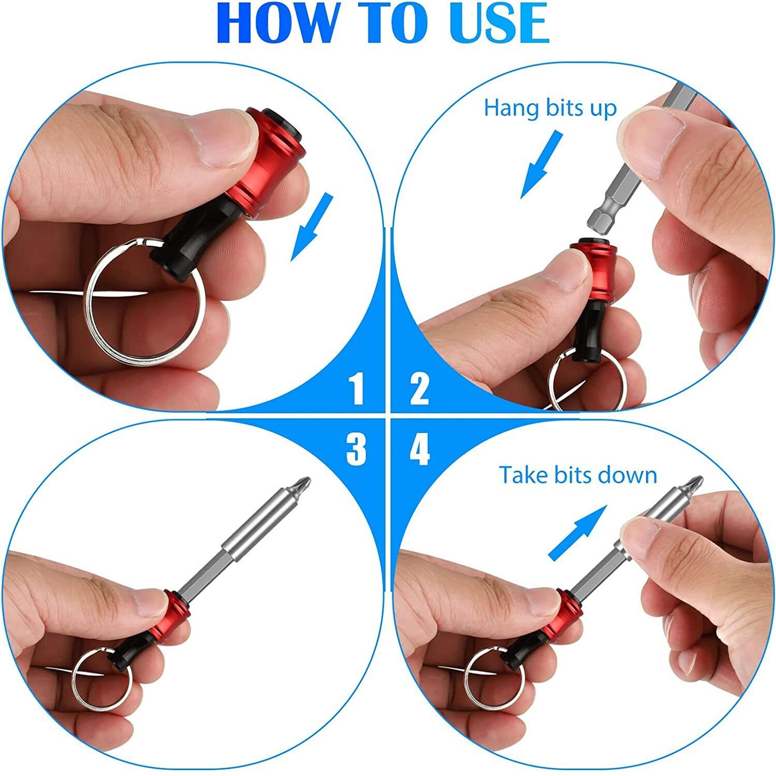 Lot of Quick-Release 1/4" Hex Shank Keychain Screwdriver Drill Bits Holder Tool