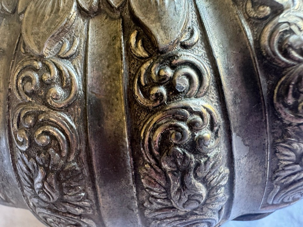 VTG Silver Plate Vintage Ornate Pumpkin Shaped Candy/Trinket Dish, Japan