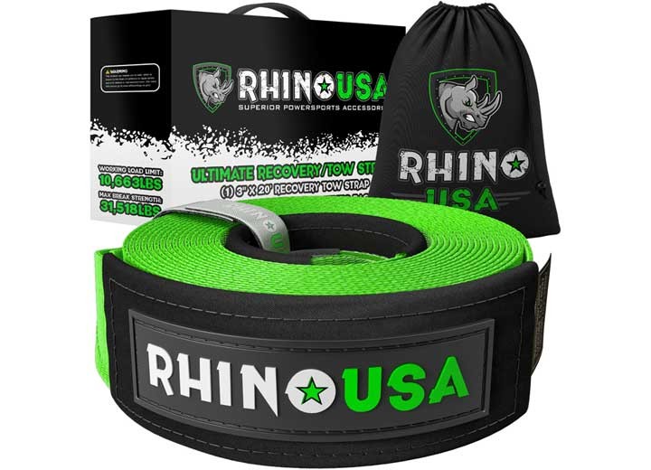 Rhino USA RG-TS3X20-GRN Recovery Tow Strap 3" x 20' Green
