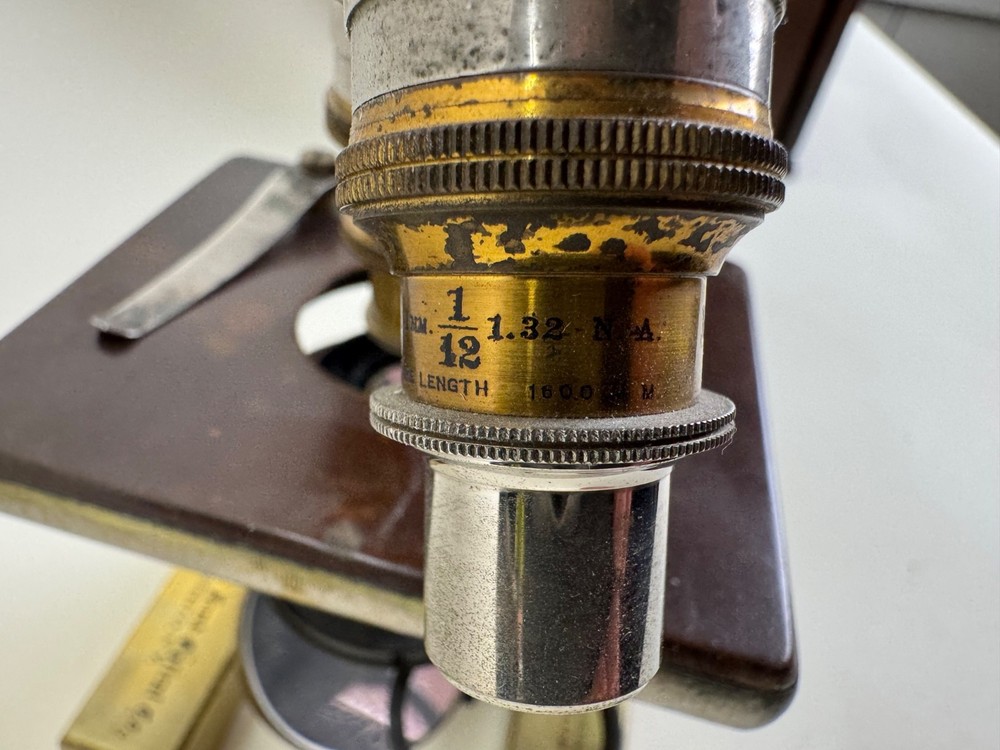 Antique Bausch & Lomb Brass Microscope with Case & Lenses