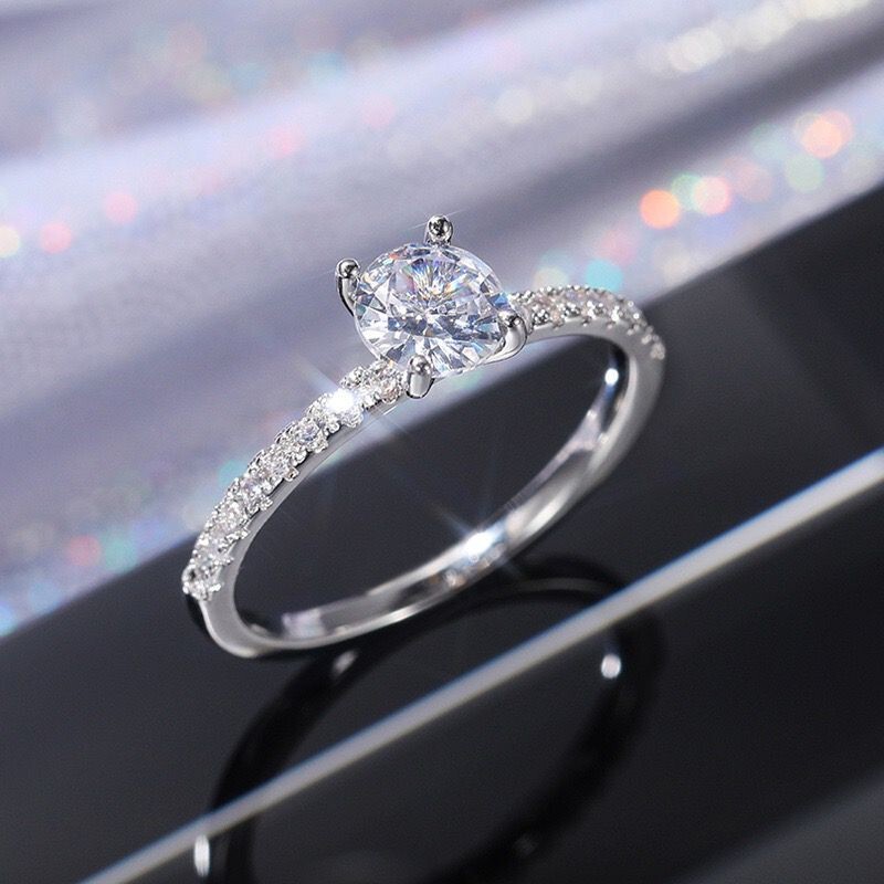 Classic Women White Gold Plated Sparkling CZ Band Ring Wedding Engagement