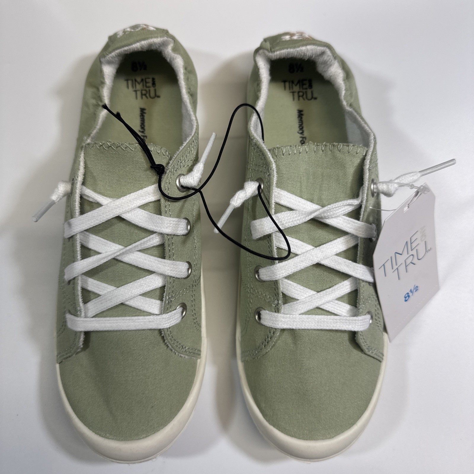 Time & Tru Sage Scrunch Back Memory Foam Woman's Sneakers Slip-on with Laces