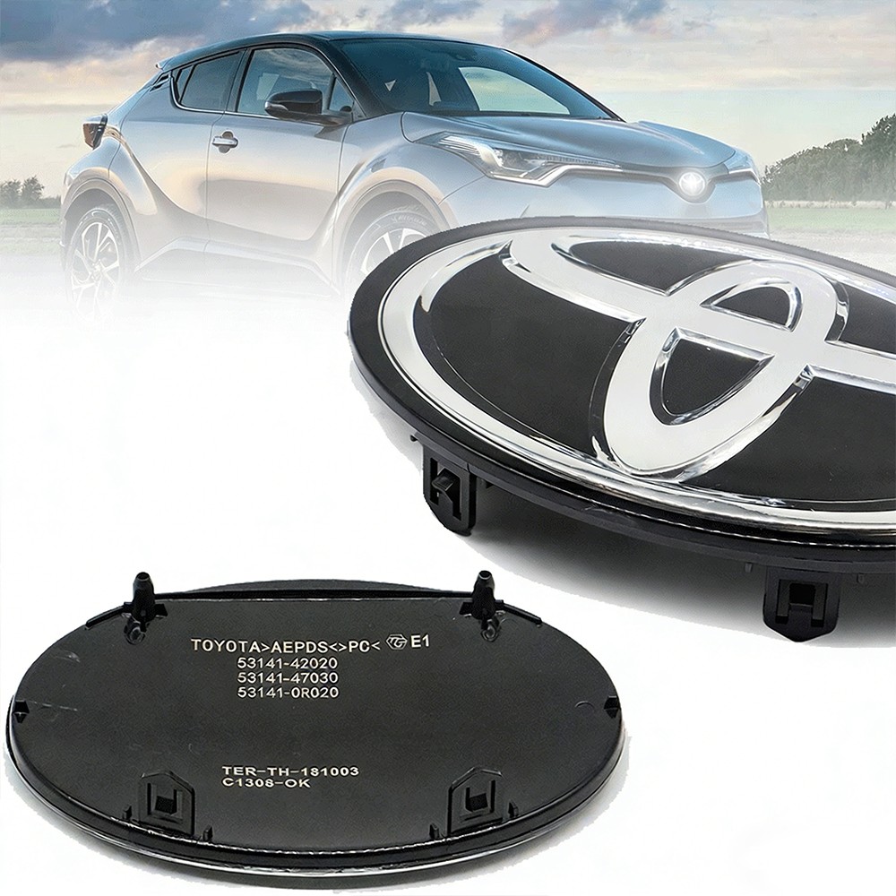 53141-42020 For Highlander 2016-2019 Black Chrome Badge Cover Front Grill Emblem