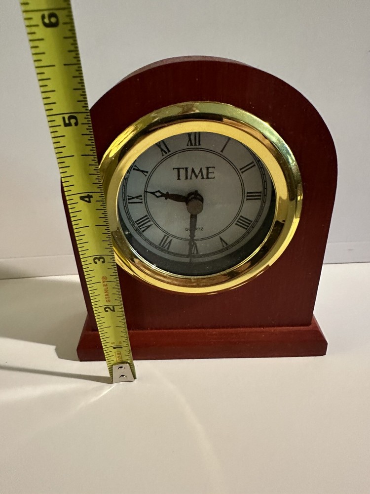 Wood Clock Table Mantel Time Quartz Red