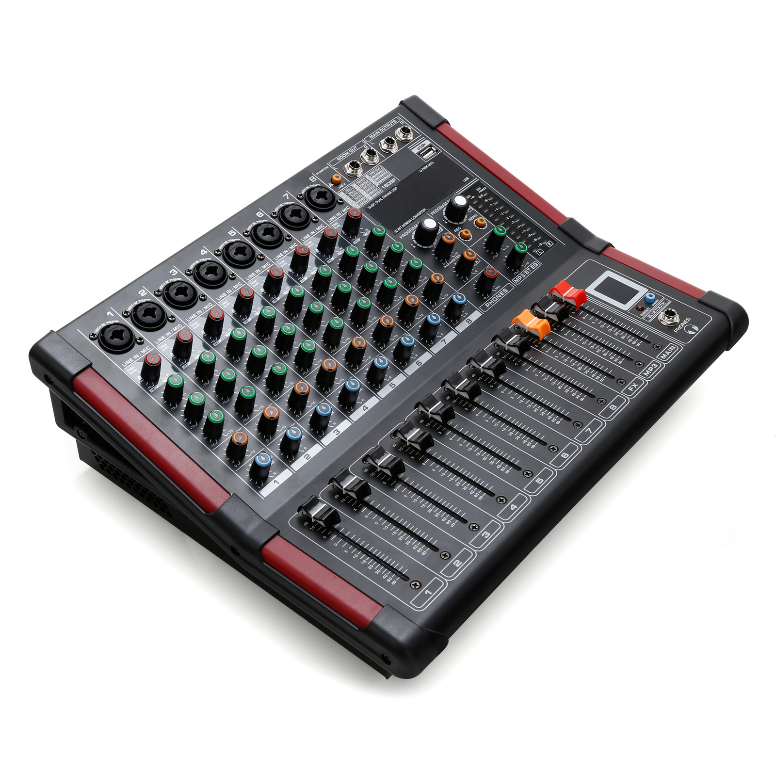 8 Channel Amplifier Power Mixer Bluetooth TRS Audio Mixing w/ USB Slot 16DSP New