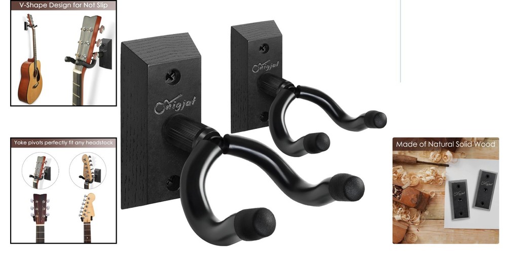 V-Shaped Guitar Wall Hooks - Adjustable Mount for Acoustic & Bass Instruments