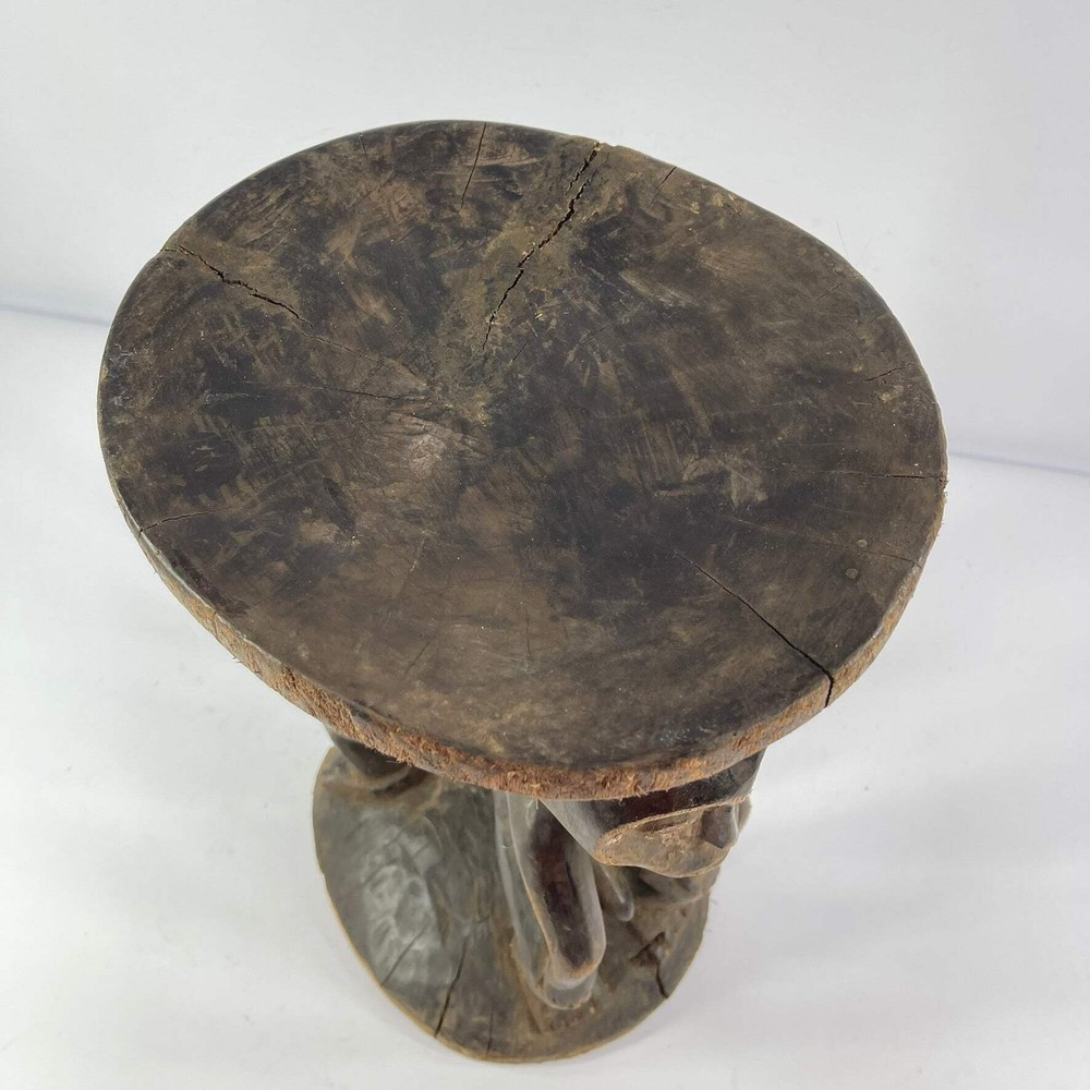 Luba Stool with Dual Caryatid Figures Congo
