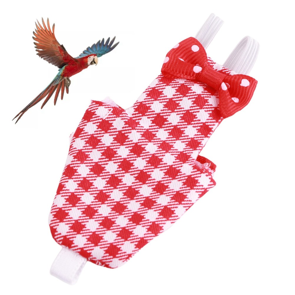 Bird Diaper Adjustable Red Grid Pattern Parrots Pilot Suit for Macaw Budgies