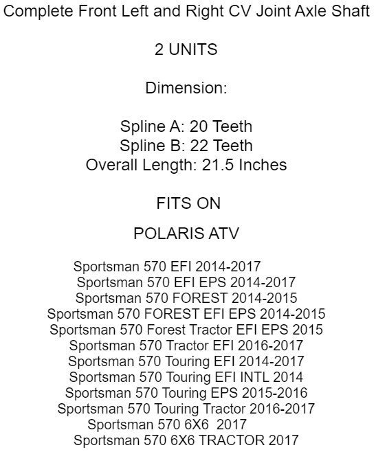 Front Left & Right CV Joint Axle Shaft For Polaris Sportsman 570 EFI 2014-2017