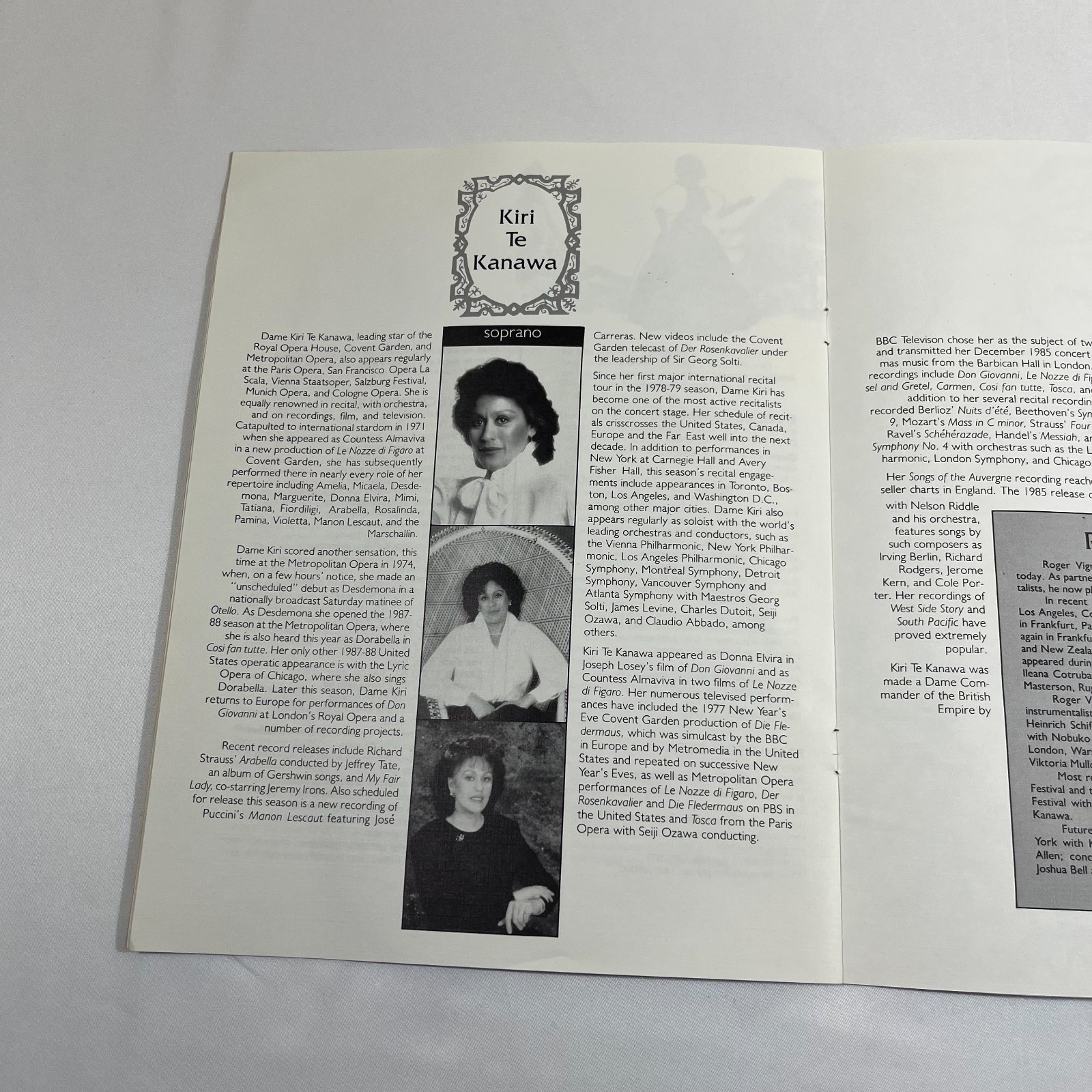 Kiri Te Kanawa 1988 Madison Civic Center Concert Program Opera Memorabilia Vtg