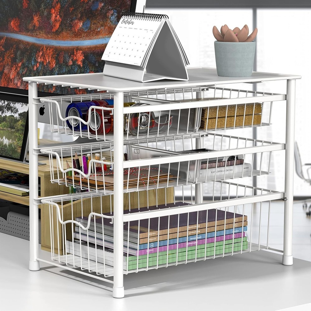 Elegant 3-Tier Stackable Sliding Basket Organizer - Perfect for Kitchen & Bath