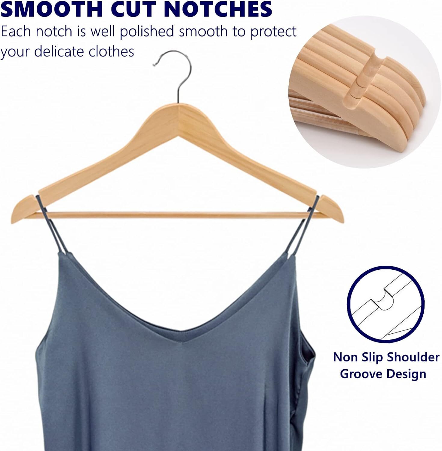 Wooden Hangers Pack of 20 & 50 & 100 Suit Hangers Premium Natural Finish Home US