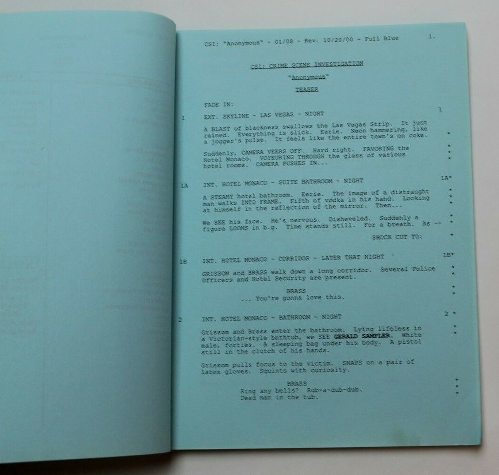 CSI: CRIME SCENE INVESTIGATION / Anthony E. Zuiker, 2000 TV Script "Anonymous"