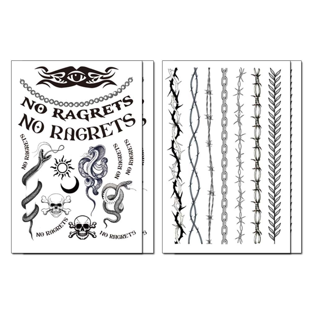 4 Sheets No Ragrets Temporary Tattoos Barbed Wire Medium, black